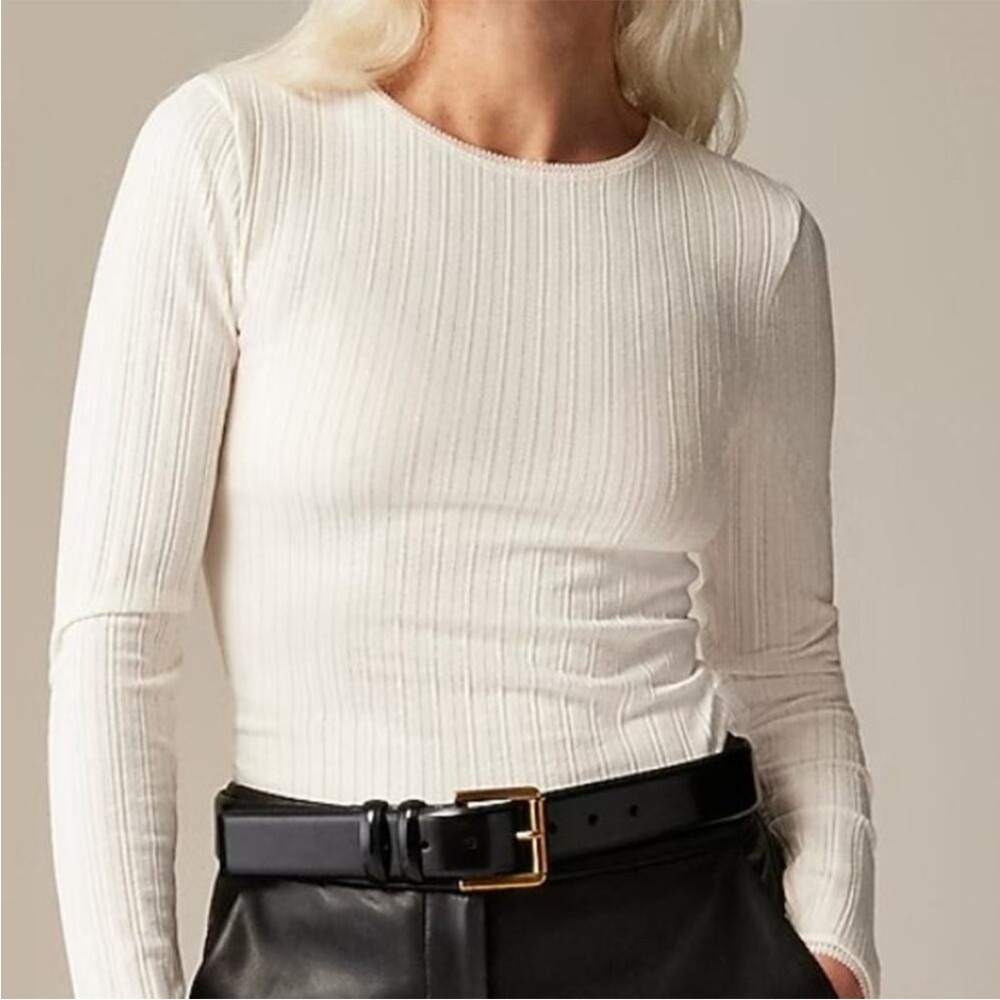 Bundle (2) NEW J. Crew Black White Black Ribbed Pointelle Long Sleeve T-Shirt XS